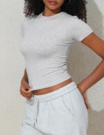 Hilor Women's Casual Basic Cotton T-Shirts Short Sleeve Y2K Going Out Crop Tops Baby Tees Tight Fitted Crew Neck T Shirts - Image 8