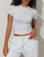 Hilor Women's Casual Basic Cotton T-Shirts Short Sleeve Y2K Going Out Crop Tops Baby Tees Tight Fitted Crew Neck T Shirts - Image 9