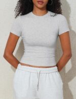 Hilor Women's Casual Basic Cotton T-Shirts Short Sleeve Y2K Going Out Crop Tops Baby Tees Tight Fitted Crew Neck T Shirts - Image 10