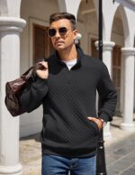 COOFANDY Mens Quarter Zip Pullover Quilted Sweatshirt Knit Long Sleeve Mock Neck Sweater Polo with Pocket - Image 5