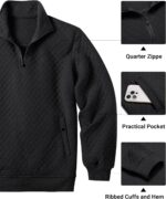 COOFANDY Mens Quarter Zip Pullover Quilted Sweatshirt Knit Long Sleeve Mock Neck Sweater Polo with Pocket - Image 6