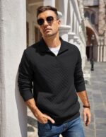 COOFANDY Mens Quarter Zip Pullover Quilted Sweatshirt Knit Long Sleeve Mock Neck Sweater Polo with Pocket - Image 8