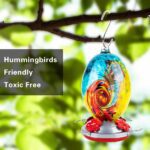 Hummingbird Feeder for Outdoors Patio Garden - Hand Blown Glass - Large 30 Ounces Colorful Hummingbird Feeder with Hooks, Brush and Service Card - Image 4