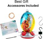 Hummingbird Feeder for Outdoors Patio Garden - Hand Blown Glass - Large 30 Ounces Colorful Hummingbird Feeder with Hooks, Brush and Service Card - Image 7