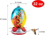 Hummingbird Feeder for Outdoors Patio Garden - Hand Blown Glass - Large 30 Ounces Colorful Hummingbird Feeder with Hooks, Brush and Service Card - Image 8