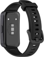 Compatible with Huawei Band 10 Replacement Wrist Strap - Replacement Silicone Wrist Watch Band Strap Compatible with Huawei Band 10/9/8 NFC, Metal Pins(Silicone Black) - Image 3