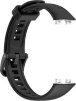 Compatible with Huawei Band 10 Replacement Wrist Strap - Replacement Silicone Wrist Watch Band Strap Compatible with Huawei Band 10/9/8 NFC, Metal Pins(Silicone Black) - Image 4