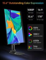 VILVA Portable-Monitor-for-Laptop - 15.6'' 1080P FHD IPS Display USB-C HDMI Portable Monitor for Laptop with Cover and Speakers External Monitor for Laptop/PC/Mac/Phone/Xbox Switch/PS4/ - Image 3