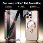 [Tri-Shield Protection] for iPhone 16 Pro Max Case with 360° Spin Stand Compatible with MagSafe [Magnetic CD Ring][Screen & Camera Lens Protector]Shockproof Plating Never-Yellowing, Desert Gold -6.9" - Image 4