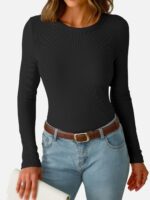Womens Long Sleeve Ribbed Tops Fitted Stretch Basic Tee Shirts Casual Crewneck Tight Layering 2025 Fall Fashion Outfits - Image 4
