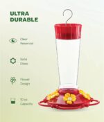 Hummingbird Feeder 10 oz [Set of 2] Plastic Feeders for Outdoors, with Built-in Ant Guard - Circular Perch with 5 Feeding Ports - Wide Mouth for Easy Filling/2 Part Base for Easy Cleaning - Image 6