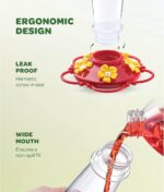 Hummingbird Feeder 10 oz [Set of 2] Plastic Feeders for Outdoors, with Built-in Ant Guard - Circular Perch with 5 Feeding Ports - Wide Mouth for Easy Filling/2 Part Base for Easy Cleaning - Image 7