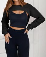 Yousify Womens Cropped Sweatshirt Shrugs Long Sleeve Workout Gym Cover Ups Bolero Shrug Y2k Super Crop Tops - Image 4
