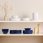 KooK Ceramic Dinnerware Set, Service for 4 (12-Piece) Plates & Bowls, Microwave & Dishwasher Safe, Organic Shape, Navy Blue Spiral - Image 5