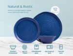 KooK Ceramic Dinnerware Set, Service for 4 (12-Piece) Plates & Bowls, Microwave & Dishwasher Safe, Organic Shape, Navy Blue Spiral - Image 6
