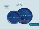 KooK Ceramic Dinnerware Set, Service for 4 (12-Piece) Plates & Bowls, Microwave & Dishwasher Safe, Organic Shape, Navy Blue Spiral - Image 7