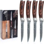 Wakoli EDIB 4-Piece Steak Knife Set – Dining Knives | Genuine Damascus Steel Blades with VG10 Core | Ergonomic Pakkawood Handles | Premium Steak Cutlery in Wooden Gift Box - Image 4