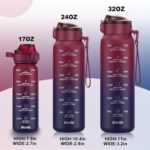 Insulated Water Bottle 32oz with 2Lids(Straw Lid & Spout Lid), 1L Double Walled Water Bottle with Time Marker, 1000ml Stainless Steel Metal Flask for Fitness, Gym and Outdoor RED BLACK - Image 7
