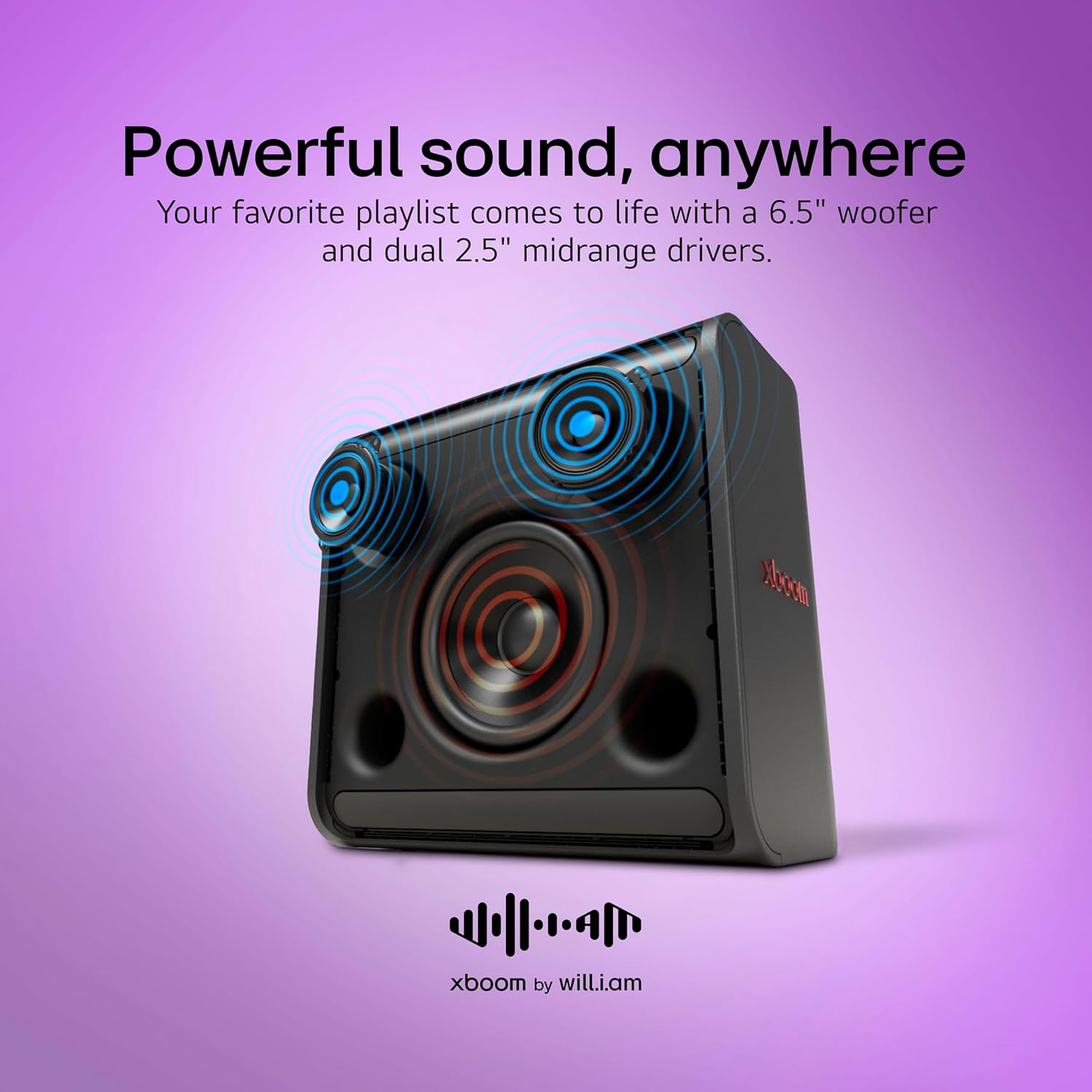 LG xboom Stage 301 by will.i.am, Portable Party Speaker, 6.5” woofer and Dual 2.5” midrange Drivers, up to 12 Hours, Wedge Design + Tripod Port, IPX4 Water Resistant. Perfect for Tailgates - Image 4