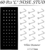 OMAIGAR Nose Rings Studs, 60pcs Straight or L-Shaped or Screw Nose Studs for Women Men, Surgical Stainless Steel Hypoallergenic Nose Piercing Jewelry 1.5/2/2.5mm Size Rhinestone and Ideal Gift - Image 3