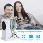 Cooling Fan with Charging Stand for Xbox Series S Console and Controller, Dual Charger Dock Accessories with 2 x 1400mAh Rechargeable Battery and Cover, Headphone Mount for Xbox Series S, White - Image 8