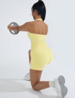 OMKAGI 2 Piece Workout Sets for Women Halter Sports Bra Tank Gym Biker Shorts Outfits - Image 7