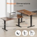 Huuger 55 x 28 Large Electric Standing Desk, Height Adjustable Computer Desk, 27.6" Deep Desktop, Stand up Gaming Office Desk with 2 Hooks, 3 Preset Heights, for Home Office, Rustic Brown - Image 3