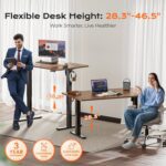 Huuger 55 x 28 Large Electric Standing Desk, Height Adjustable Computer Desk, 27.6" Deep Desktop, Stand up Gaming Office Desk with 2 Hooks, 3 Preset Heights, for Home Office, Rustic Brown - Image 4