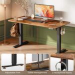 Huuger 55 x 28 Large Electric Standing Desk, Height Adjustable Computer Desk, 27.6" Deep Desktop, Stand up Gaming Office Desk with 2 Hooks, 3 Preset Heights, for Home Office, Rustic Brown - Image 8