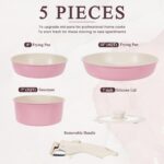 KIKCOIN 5 Pack Ceramic Pots and Pans Set Non Stick, Kitchen Cookware Set Detachable Handle, Non Toxic Cooking Set with Removable Handles, Induction Dishwasher/Oven Safe, Ollas de Cocina, Pink - Image 3