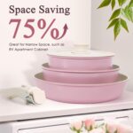 KIKCOIN 5 Pack Ceramic Pots and Pans Set Non Stick, Kitchen Cookware Set Detachable Handle, Non Toxic Cooking Set with Removable Handles, Induction Dishwasher/Oven Safe, Ollas de Cocina, Pink - Image 7