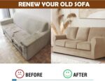7 Pieces Velvet High Stretch Sofa Covers for 3 Cushion Couch Sofa Slipcovers, Washable Furniture Protector with Drawstring Anti Slip Bottom, Soft and Plush Fabric for Kids and Pet (Sand) - Image 5