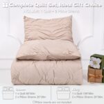 Uspring Khaki Quilts King Size Pintuck Bedding Set 3 Piece, Lightweight Soft Pinch Pleat Bedspread Coverlet for All Season, Modern Bedding Comforter Sets with 2 Shams, 96'' x 106'' - Image 8