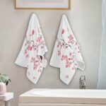Giwawa Cherry Blossom Hand Towel Set of 2 Absorbent Pink Butterfly Floral Bath Towels Soft Cherry Blossoms Flower Fingertip Face Towel for Bathroom Kitchen Hotel Spa Decor Gift 28.3x14.4 Inch - Image 4
