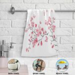 Giwawa Cherry Blossom Hand Towel Set of 2 Absorbent Pink Butterfly Floral Bath Towels Soft Cherry Blossoms Flower Fingertip Face Towel for Bathroom Kitchen Hotel Spa Decor Gift 28.3x14.4 Inch - Image 6