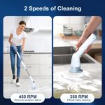 LABIGO Electric Spin Scrubber LA4 Pro, Dual Speed Bathroom Scrubber with Display & 6 Replacement Cleaning Heads, Cordless Power Scrubber with Adjustable & Detachable Handle for Bathroom Floor Tile - Image 3