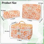 Orange Large Quilted Floral Makeup Bag Set of 3 Cute Coquette Aesthetic Cosmetic Bag Set Travel Toiletry Bag for Women - Image 4