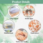 Orange Large Quilted Floral Makeup Bag Set of 3 Cute Coquette Aesthetic Cosmetic Bag Set Travel Toiletry Bag for Women - Image 5