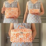 Orange Large Quilted Floral Makeup Bag Set of 3 Cute Coquette Aesthetic Cosmetic Bag Set Travel Toiletry Bag for Women - Image 6