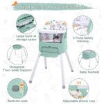 4 in 1 Portable Baby High Chair,Convertible Highchair for Babies and Toddlers-Foldable Infant Booster Seat,Carry Small Box,Dining Chair,Toddler High Chair with 5-Point Harness,Removable Tray-Green - Image 4