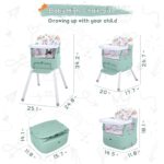 4 in 1 Portable Baby High Chair,Convertible Highchair for Babies and Toddlers-Foldable Infant Booster Seat,Carry Small Box,Dining Chair,Toddler High Chair with 5-Point Harness,Removable Tray-Green - Image 7