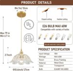 Glass Pendant Light Vintage Light Fixtures,Transparent Modern Chandelier Pendant,E26 Pendant Lights Kitchen Island,10.6 inch Hanging Lamp for Bedroom Hotel Dining Room 1 Light - Image 3