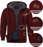 Little Beauty Fleece Hoodies for Men Winter Thick Jackets Sherpa Lined Zip Up Sweatshirt With Kanga Pocket - Image 4