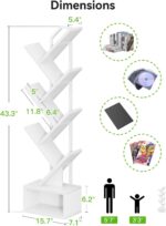 Casaottima 6-Tier Tree Bookshelf for Corner & Small Space — Narrow Steel & Wood Bookcase, Tall Floor Standing Book Organizer Shelf with Storage Cabinet, Home Decor for Living Room, Bedroom, White - Image 4