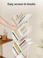 Casaottima 6-Tier Tree Bookshelf for Corner & Small Space — Narrow Steel & Wood Bookcase, Tall Floor Standing Book Organizer Shelf with Storage Cabinet, Home Decor for Living Room, Bedroom, White - Image 7