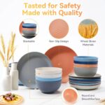 Wheat Straw Dinnerware Sets,42-Piece Plates and Bowls Sets for 6-Unbreakable,Reusable Plastic Dish Set-Dinner Plate/Cereal Bowl/Cup/Utensils-Microwavable Dishwasher Safe 42P-Gray - Image 5