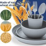 Wheat Straw Dinnerware Sets,42-Piece Plates and Bowls Sets for 6-Unbreakable,Reusable Plastic Dish Set-Dinner Plate/Cereal Bowl/Cup/Utensils-Microwavable Dishwasher Safe 42P-Gray - Image 6