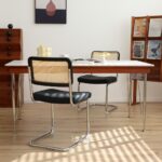 MFFM Rattan Dining Chairs Set of 2, Faux Leather Dining Room Chair with Solid Back and Chrome Legs, Modern Mid Century Designed Chairs for Dining,Living Room,Kitchen Chairs (Leather Black) - Image 3