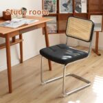 MFFM Rattan Dining Chairs Set of 2, Faux Leather Dining Room Chair with Solid Back and Chrome Legs, Modern Mid Century Designed Chairs for Dining,Living Room,Kitchen Chairs (Leather Black) - Image 5