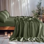 LBRO2M 100% Linen Sheet Set 16" Deep Pocket Queen Size,Bed Sheets 4 Piece Sets,Solid Color Natural Flax Bed Sheets Soft Breathable Bedding, All Season (Queen, Olive Green) - Image 3